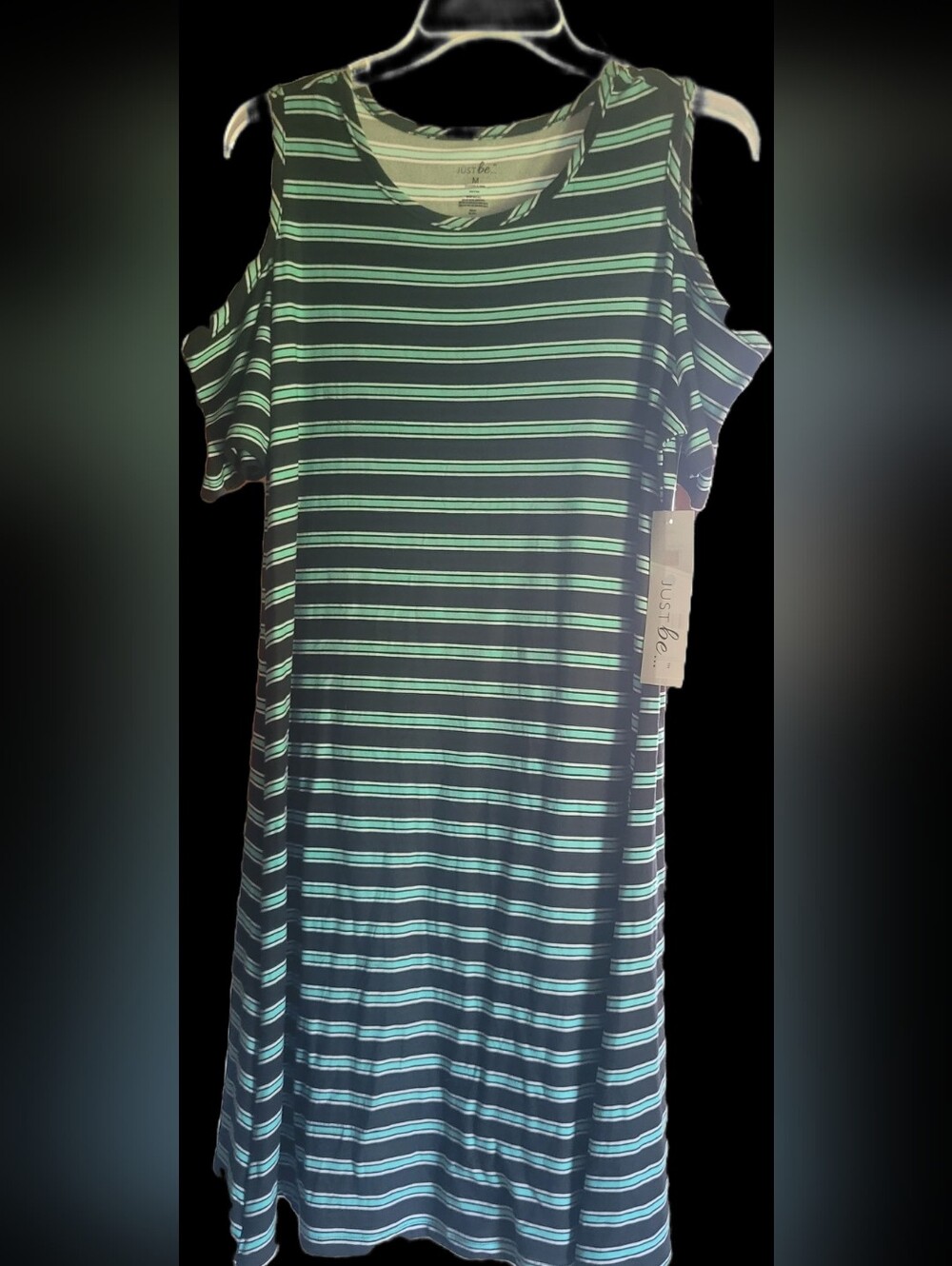 Just Be Navy & Mint Striped Cold-Shoulder Dress